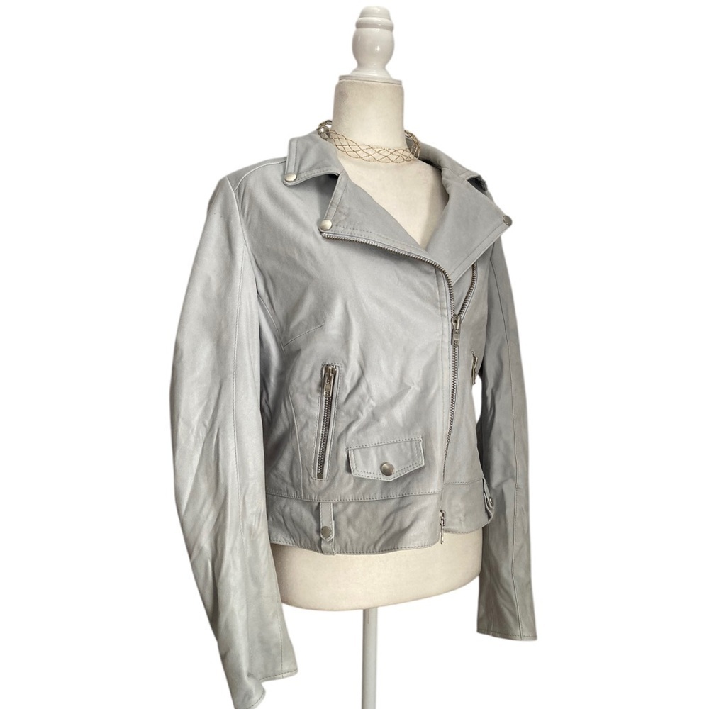 Schyia Lamb Leather Moto Jacket Light Blue - Picture 12 of 13